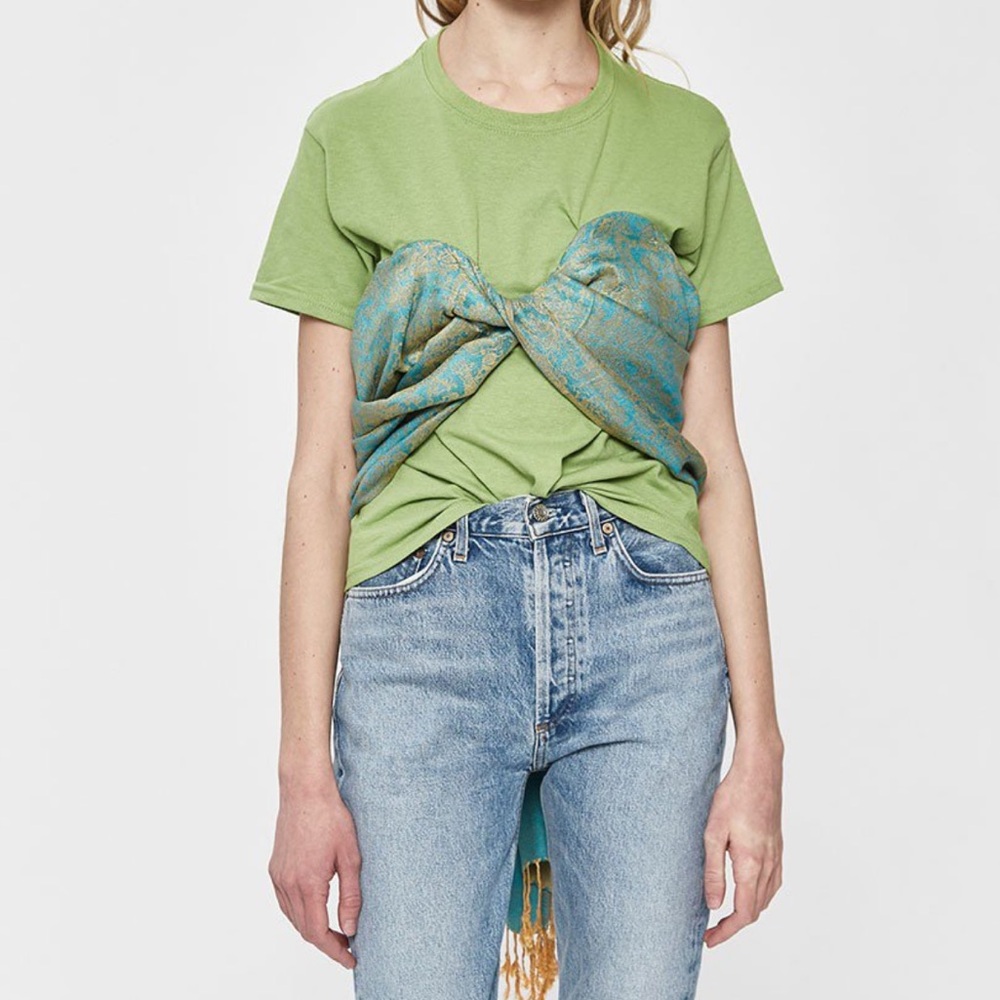 Collina Strada Dark Teal Draped Top with Paisley Scarf Detail - Picture 7 of 8